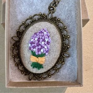 Embroidered Floral Pendant Necklace - handmade